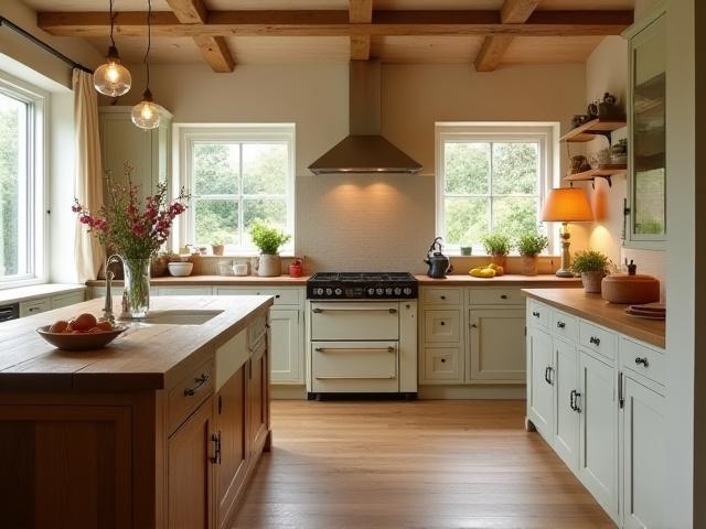 Traditional Farmhouse Style Kitchen with Island